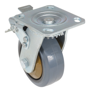 Vestil Rubber Swivel With Total Brake Caster - 5 In. Diameter x 2 In. Width 661 lb Dark - Gray/Gold