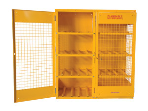 Vestil Steel Horizontal Cylinder Cabinet - 32 In. x 60 In. x 68-1/4 In. 16 Cylinder - Yellow
