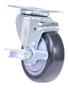 Vestil Polyurethane/Polyolefin Swivel Caster Top-Lock Brake - 4 In. Diameter x 1-1/4 In. Width 3/8 In. Single Ball Bearing 2-3/8 In. x 3-5/8 In. Top Plate, 350 lb - Black/Gray