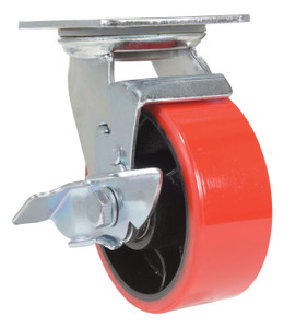 Vestil Polyurethane Swivel With Brake Caster - 5 In. Diameter x 2 In. Width 990 lb - Red/Black