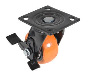Vestil Polyurethane Swivel With Brake Caster - 4 In. Diameter x 2 In. Width 551 lb - Orange/Silver