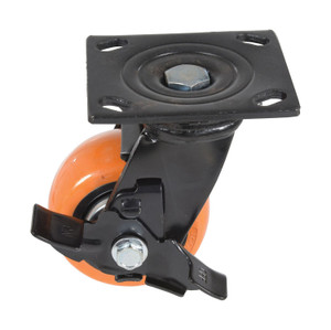 Vestil Polyurethane Swivel With Brake Caster - 4 In. Diameter x 2 In. Width 551 lb - Orange/Silver