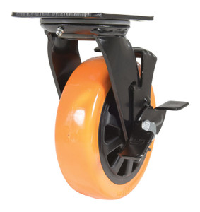 Vestil Polyurethane Swivel With Brake Caster - 6 In. Diameter x 2 In. Width 836 lb - Orange/Black