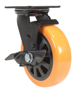Vestil Polyurethane Swivel With Brake Caster - 6 In. Diameter x 2 In. Width 836 lb - Orange/Black