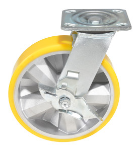 Vestil Polyurethane Swivel With Brake Caster - 8 In. Diameter x 2 In. Width 1212 lb - Yellow/Gray