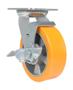 Vestil Polyurethane Swivel With Brake Caster - 6 In. Diameter x 2 In. Width 1212 lb - Orange/Silver
