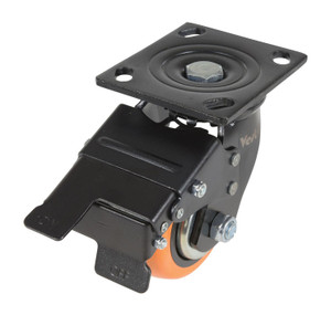 Vestil Polyurethane Swivel With Total Brake Caster - 4 In. Diameter x 2 In. Width 551 lb - Orange/Silver