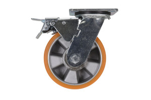 Vestil Polyurethane Swivel With Total Brake Caster - 6 In. Diameter x 2 In. Width 1210 lb - Orange/Silver