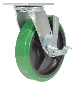 Vestil Polyurethane Swivel With Brake Caster - 8 In. Diameter x 2 In. Width 1000 lb - Green/Black