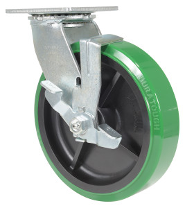 Vestil Polyurethane Swivel With Brake Caster - 8 In. Diameter x 2 In. Width 1000 lb - Green/Black