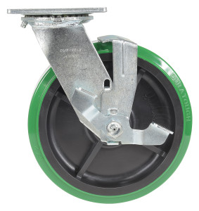 Vestil Polyurethane Swivel With Brake Caster - 8 In. Diameter x 2 In. Width 1000 lb - Green/Black