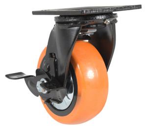 Vestil Polyurethane Swivel With Brake Caster - 5 In. Diameter x 2 In. Width 639 lb - Orange/Silver