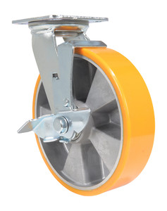 Vestil Polyurethane Swivel With Brake Caster - 8 In. Diameter x 2 In. Width 1760 lb - Orange/Silver