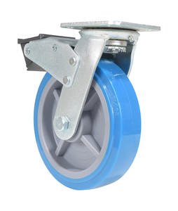 Vestil Polyurethane Swivel With Total Brake Caster - 8 In. Diameter x 2 In. Width 925 lb Light - Blue/Gray