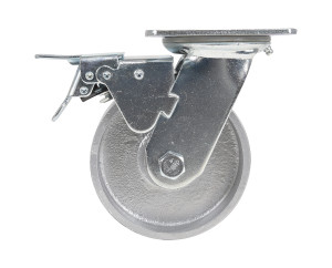 Vestil Cast Iron/Steel Swivel With Total Brake Caster - 5 In. Diameter x 2 In. Width 1320 lb - Silver