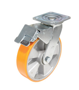 Vestil Polyurethane Swivel With Total Brake Caster - 8 In. Diameter x 2 In. Width 1543 lb - Orange/Silver