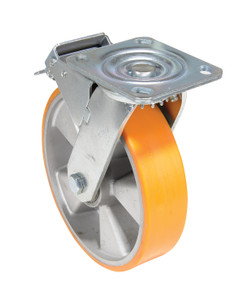 Vestil Polyurethane Swivel With Total Brake Caster - 8 In. Diameter x 2 In. Width 1543 lb - Orange/Silver