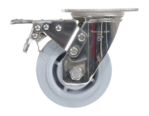 Vestil Thermoplastic Rubber Swivel With Total Brake Caster - 5 In. Diameter x 2 In. Width 500 lb - Gray