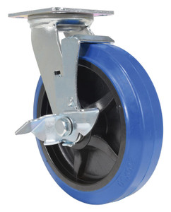 Vestil Elastic Rubber Swivel With Brake Caster - 8 In. Diameter x 2 In. Width 770 lb - Blue/Black