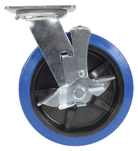 Vestil Elastic Rubber Swivel With Brake Caster - 8 In. Diameter x 2 In. Width 770 lb - Blue/Black