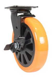 Vestil Polyurethane Swivel With Brake Caster - 8 In. Diameter x 2 In. Width 902 lb - Orange/Black