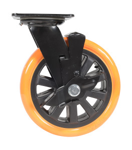 Vestil Polyurethane Swivel With Brake Caster - 8 In. Diameter x 2 In. Width 902 lb - Orange/Black