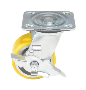 Vestil Polyurethane Swivel With Brake Caster - 4 In. Diameter x 2 In. Width 440 lb - Yellow/Gray