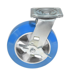Vestil Polyurethane Precision Ball Bearing Swivel With Brake Caster - 8 In. Diameter x 2 In. Width 881 lb - Blue/Gray