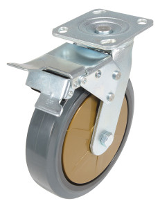 Vestil Rubber Swivel With Total Brake Caster - 8 In. Diameter x 2 In. Width 881 lb Dark - Gray/Gold