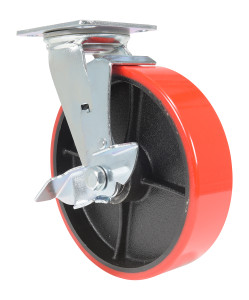Vestil Polyurethane Swivel With Brake Caster - 8 In. Diameter x 2 In. Width 1474 lb - Red/Black