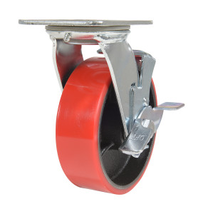 Vestil Polyurethane Swivel With Brake Caster - 6 In. Diameter x 2 In. Width 1232 lb - Red/Black