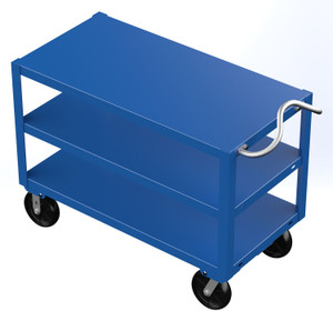 Vestil Steel - 24 In. x 48 In. Platform Heavy Duty 3 Shelf Ergo Handle Cart with GFN Casters 4000 lb - Blue
