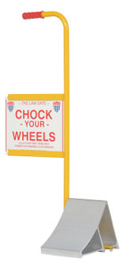 Vestil Aluminum Wheel Chock with Handle and Sign - 7-11/16 In. x 20-11/16 In. x 37-1/16 In. - Silver/Yellow
