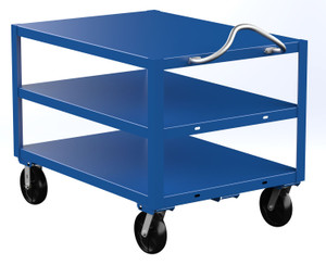 Vestil Steel - 34 In. x 48 In. Platform Heavy Duty 3 Shelf Ergo Handle Cart with GFN Casters 4000 lb - Blue