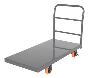 Vestil Steel Smooth Deck Platform Truck with - 5 In. x 2 In. Poly Casters 45 In. x 45 In. x 39 In. 2500 lb - Silver/Orange