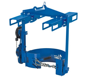 Vestil Steel Hoist Mounted Drum Carrier/Rotator with Four Way Pocket - 55 Gallon 800 lb - Blue