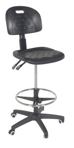 Vestil Steel/Polyurethane Ergonomic Sitting Work Chair - 22 In. to 32 In. Height - Black