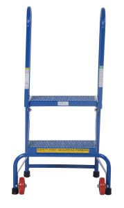 Vestil Steel Folding Ladder with Wheels - 2 Step 350 lb - Blue