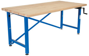 Vestil Steel/Wood Manual Adjustable Ergonomic Work Bench - 72 In. x 36 In. 750 lb - Blue/Tan