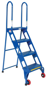Vestil Steel Folding Ladder with Wheels - 4 Step 350 lb - Blue
