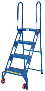 Vestil Steel Folding Ladder with Wheels - 4 Step 350 lb - Blue
