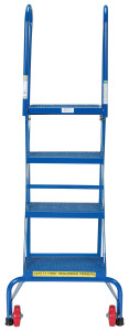 Vestil Steel Folding Ladder with Wheels - 4 Step 350 lb - Blue