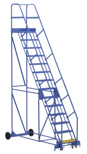Vestil Steel Rolling Warehouse Ladder - 58 Degree 14 Perforated 23-9/16 In. Step Width 350 lb - Blue