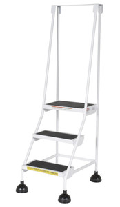 Vestil Steel Commercial Spring Loaded Ladder - 3 Steps 16 In. Wide 58 Degree with Anti-Slip Rubber Mats 300 lb - White