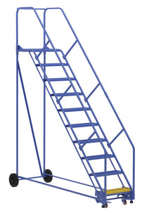 Vestil Steel Rolling Warehouse Ladder - 50 Degree 10 Grip Strut 23-9/16 In. Step Width 350 lb - Blue