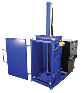 Vestil Steel High Cycle Hydraulic Drum Crusher and Compactor - 460 Volt Three Phase 38,000 lbs Crushing Force - Blue