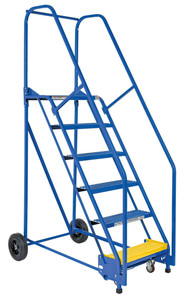 Vestil Steel Rolling Warehouse Ladder - 58 Degree 6 Perforated 23-9/16 In. Step Width 350 lb - Blue