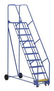 Vestil Steel Rolling Warehouse Ladder - 58 Degree 10 Perforated 23-9/16 In. Step Width 350 lb - Blue