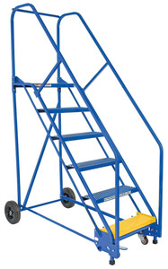 Vestil Steel Rolling Warehouse Ladder - 50 Degree 6 Perforated 23-9/16 In. Step Width 350 lb - Blue