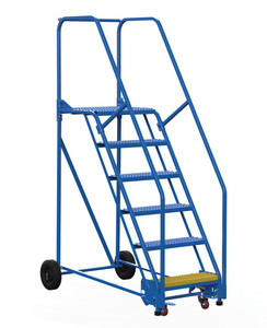 Vestil Steel Rolling Warehouse Ladder - 58 Degree 6 Grip Strut 23-9/16 In. Step Width 350 lb - Blue